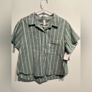 Auden Women’s Striped Short Sleeve Pajama Shirt Green Size Large NWT
